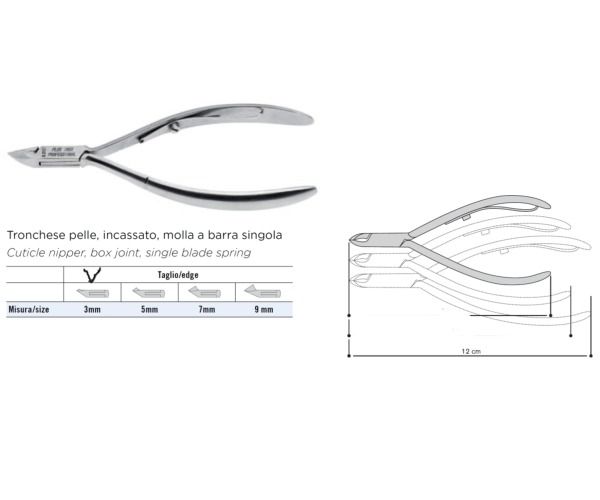 Tronchese inox plus pelle incassato molla singola lung. 12 cm taglio 3 mm  professionale