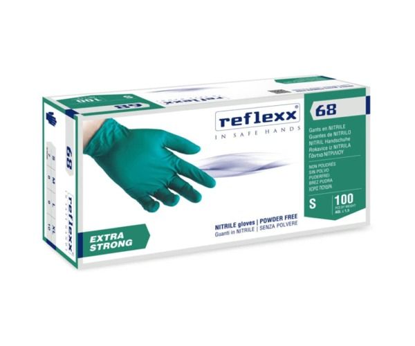 Guanti In Nitrile verde Senza Polvere Reflexx 68  peso gr 6,0 DPI cat III DM cat I 100 Pezzi